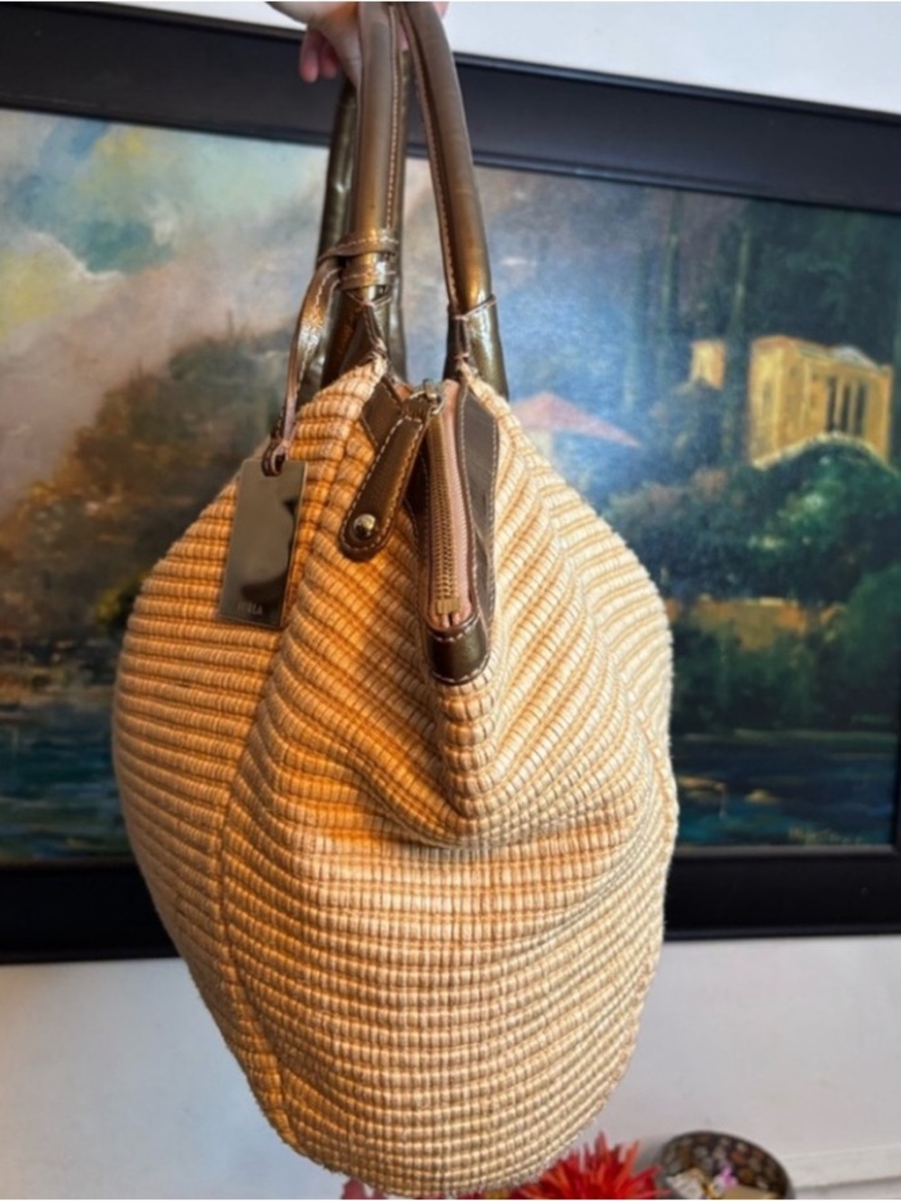 FURLA Authentic Vintage Straw Hobo Shoulder Bag Italian Leather 🤎🌾👜 - Picture 5 of 15